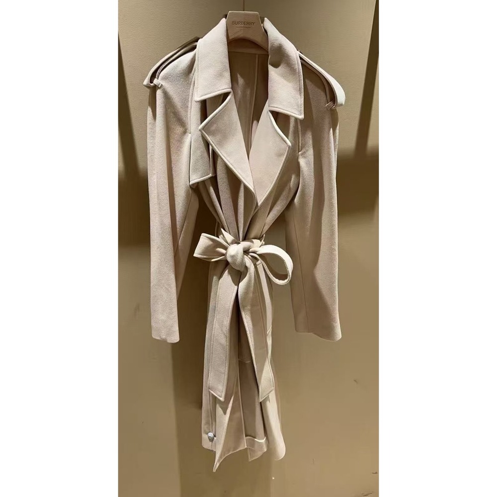 Burberry 100% Cashmere Trench Coat Candle Beige Wrap Belted 80979761006 US 6 NEW